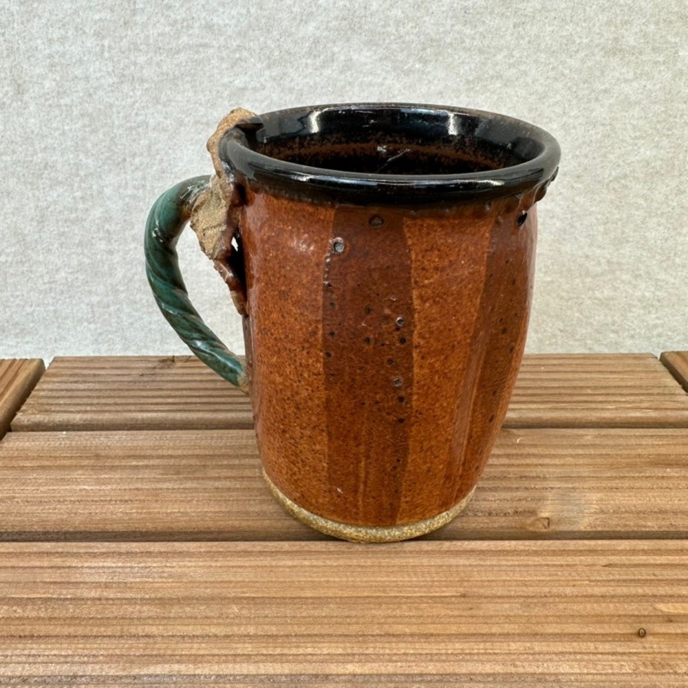 Handmade Ceramic Mug Rustic Earth Tones Leaf Fall Theme Textured Handle Glazed